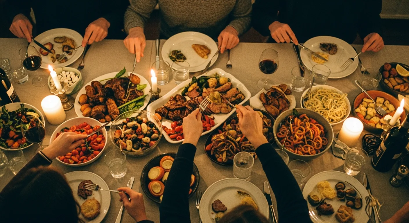 Multi-generational family gathered around a dinner table sharing a meal